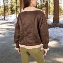 Brown Large Faux Shearling Jacket with Shawl Collar and Contrast Trim