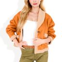 Beige Large Faux Shearling Jacket with Shawl Collar and Contrast Trim