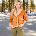 Beige Large Faux Shearling Jacket with Shawl Collar and Contrast Trim