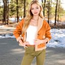 Beige Large Faux Shearling Jacket with Shawl Collar and Contrast Trim