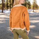 Beige Large Faux Shearling Jacket with Shawl Collar and Contrast Trim