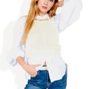 Beige Large Chunky Knit Sweater Vest with Chain Detail Crew Neck