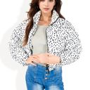  Cropped Puffer Jacket with Animal Print and High Collar