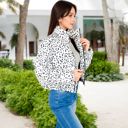 White Large Cropped Puffer Jacket with Animal Print and High Collar