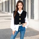 Black Large Chunky Knit Vest with Oversized Buttons and Front Pockets