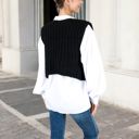 Black Large Chunky Knit Vest with Oversized Buttons and Front Pockets