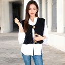 Black Large Chunky Knit Vest with Oversized Buttons and Front Pockets