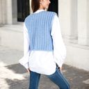 Blue Large Chunky Knit Vest with Oversized Buttons and Front Pockets