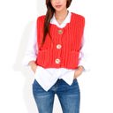 Red Large Chunky Knit Vest with Oversized Buttons and Front Pockets