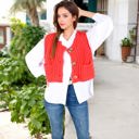 Red Large Chunky Knit Vest with Oversized Buttons and Front Pockets