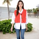 Red Large Chunky Knit Vest with Oversized Buttons and Front Pockets