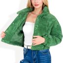  Corduroy Cropped Jacket with Snap Buttons and High Collar - Medium