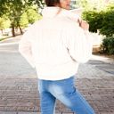 White Large Corduroy Cropped Jacket with Snap Buttons and High Collar - Medium