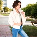 White Medium Corduroy Cropped Jacket with Snap Buttons and High Collar - Medium