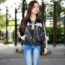 Black Medium Faux Leather Jacket with Bow and Zipper Front Closure