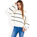  Oversized Cable Knit Sweater with Contrast Stripes