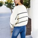 White Large Oversized Cable Knit Sweater with Contrast Stripes