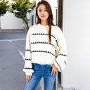 White Large Oversized Cable Knit Sweater with Contrast Stripes