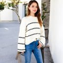 White Large Oversized Cable Knit Sweater with Contrast Stripes