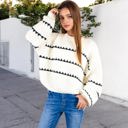 White Large Oversized Cable Knit Sweater with Contrast Stripes