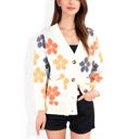  Button-Up Knit Cardigan with Floral Print and Front Pockets