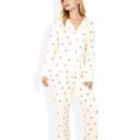  Button-Up Pajama Set with Heart Print and Notched Collar