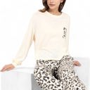 Yellow Medium Long Sleeve Pajama Set with Leopard Print Drawstring Pants and Chest Pocket