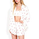  3-Piece Heart Print Lounge Set with Button-Down, Crop Top, and Shorts