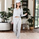 Gray Large Long Sleeve Button-Up Pajama Set with Piped Trim Details and Relaxed Fit