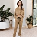 Gray Medium Long Sleeve Button-Up Pajama Set with Piped Trim Details and Relaxed Fit