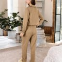 Brown Large Long Sleeve Button-Up Pajama Set with Piped Trim Details and Relaxed Fit