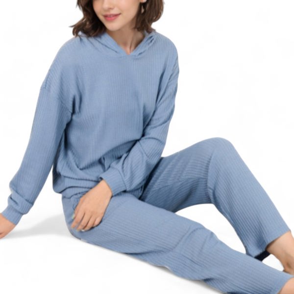 Waffle Knit Hoodie Lounge Set with Front Pocket and Relaxed Fit Pants