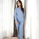 Blue Large Waffle Knit Hoodie Lounge Set with Front Pocket and Relaxed Fit Pants