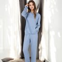 Blue Large Waffle Knit Hoodie Lounge Set with Front Pocket and Relaxed Fit Pants