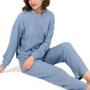 Blue Medium Waffle Knit Hoodie Lounge Set with Front Pocket and Relaxed Fit Pants