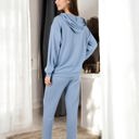 Blue Small Waffle Knit Hoodie Lounge Set with Front Pocket and Relaxed Fit Pants