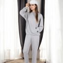 Gray Large Waffle Knit Hoodie Lounge Set with Front Pocket and Relaxed Fit Pants