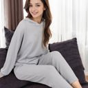 Gray Large Waffle Knit Hoodie Lounge Set with Front Pocket and Relaxed Fit Pants