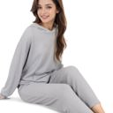 Gray Medium Waffle Knit Hoodie Lounge Set with Front Pocket and Relaxed Fit Pants