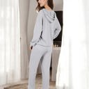 Gray Medium Waffle Knit Hoodie Lounge Set with Front Pocket and Relaxed Fit Pants