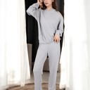 Gray Medium Waffle Knit Hoodie Lounge Set with Front Pocket and Relaxed Fit Pants