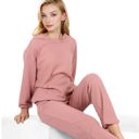 Pink Large Waffle Knit Hoodie Lounge Set with Front Pocket and Relaxed Fit Pants