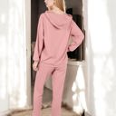 Pink Large Waffle Knit Hoodie Lounge Set with Front Pocket and Relaxed Fit Pants