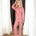 Pink Medium Waffle Knit Hoodie Lounge Set with Front Pocket and Relaxed Fit Pants