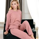 Pink Medium Waffle Knit Hoodie Lounge Set with Front Pocket and Relaxed Fit Pants