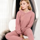 Pink Medium Waffle Knit Hoodie Lounge Set with Front Pocket and Relaxed Fit Pants