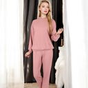 Pink Medium Waffle Knit Hoodie Lounge Set with Front Pocket and Relaxed Fit Pants