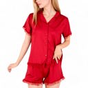  Button-Up Short Sleeve Pajama Set with Ruffled Trim and Shorts