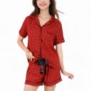  Short Sleeve Button-Up Plaid Pajama Set with Drawstring Shorts