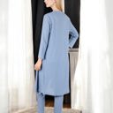 Blue Large Three-Piece Loungewear Set with Long Cardigan, Tank, and Drawstring Pants